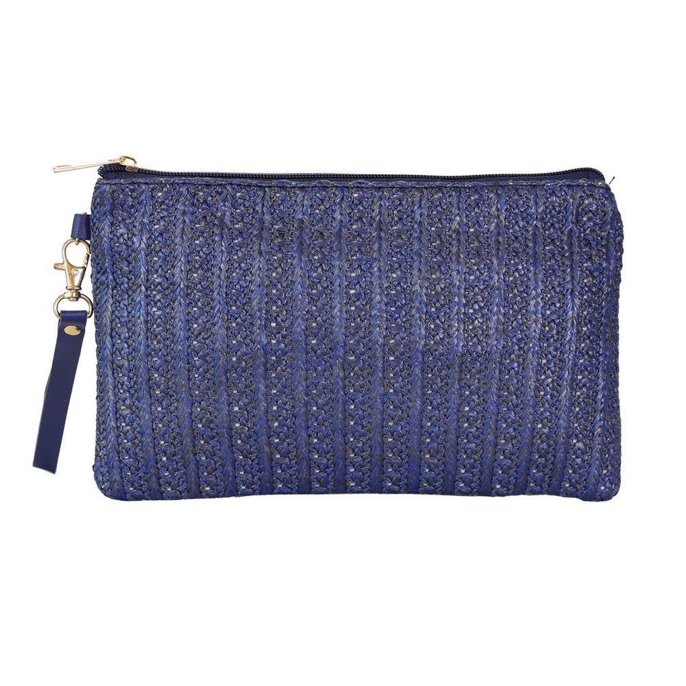 Straw Wristlets Clutch Navy Blue